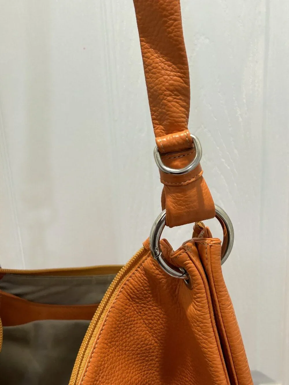 Roberta Firenze Italy Orange Pebbled Leather Hobo Shoulder Bag